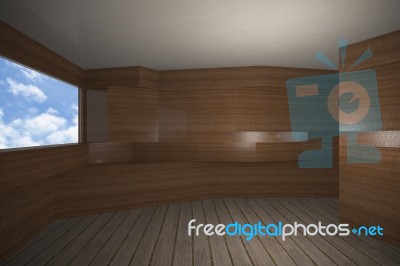 Interior With Wooden Wall And Plank Wood Floor Stock Image