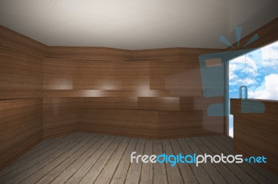 Interior With Wooden Wall And Plank Wood Floor Stock Image