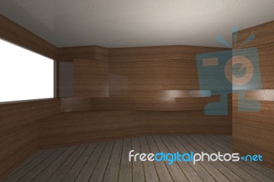 Interior With Wooden Wall And Plank Wood Floor Stock Image