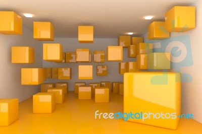 Interior With Yellow Cubes Stock Image