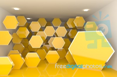 Interior With yellow hexagon Stock Image