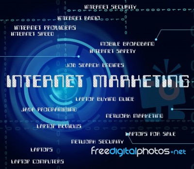 Internet Marketing Means World Wide Web And Advertising Stock Image