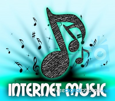 Internet Music Means World Wide Web And Acoustic Stock Image