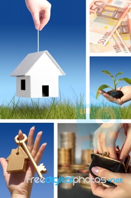 Invest In Real Estate. Business Collage Stock Photo