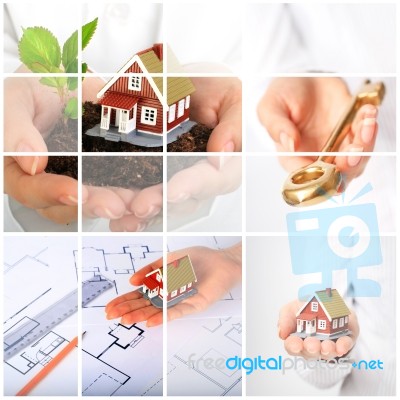 Invest In Real Estate. Business Collage Stock Photo