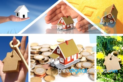 Invest In Real Estate. Business Collage Stock Photo