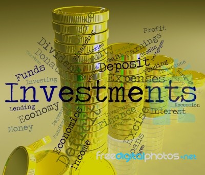 Investments Word Indicates Words Savings And Text Stock Image