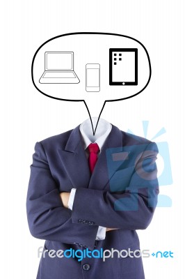 Invisible Businessman Head Think About Technology Stock Photo