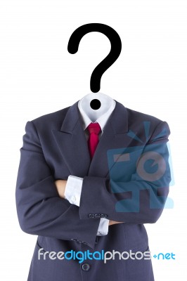 Invisible Businessman Question Mark Head Brain Confusion Stock Photo