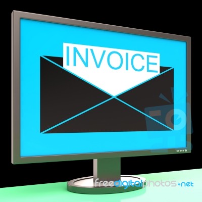 Invoice In Envelope On Monitor Showing Sending Payments Stock Image