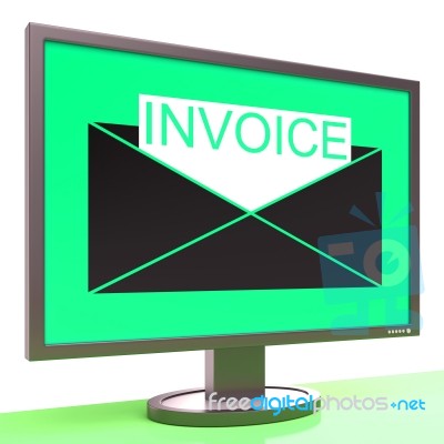 Invoice In Envelope On Monitor Shows Receipts Stock Image