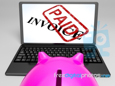 Invoice Paid On Laptop Showing Payment Receipt Stock Image