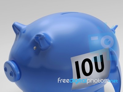 Iou In Piggy Shows Borrowing From Savings Stock Image