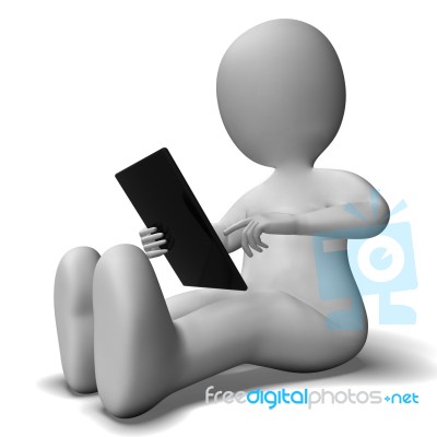 Ipad Or Tablet Pc Being Used By 3d Character Stock Image