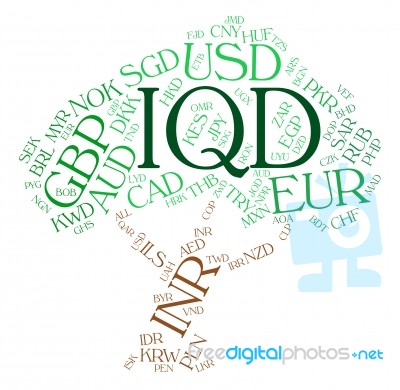 Iqd Currency Represents Worldwide Trading And Coin Stock Image