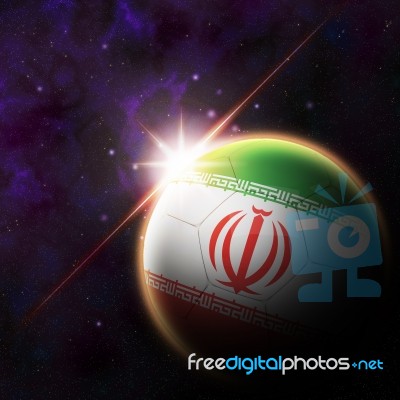 Iran  Flag On 3d Football With Rising Sun Stock Image