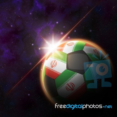 Iran  Flag On 3d Football With Rising Sun Stock Image