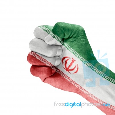 Iran Flag On Hand Stock Photo