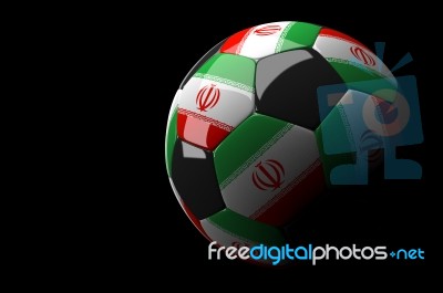 Iran Flag Soccer Ball Isolated Dark Background Stock Image