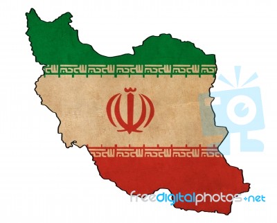 Iran Map On Iran Flag Drawing ,grunge And Retro Flag Series Stock Image