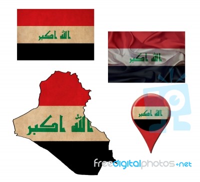 Iraq Flag, Map And Map Pointers Stock Image