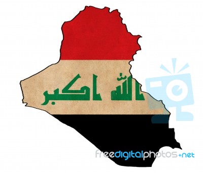 Iraq Map On Iraq  Flag Drawing ,grunge And Retro Flag Series Stock Image