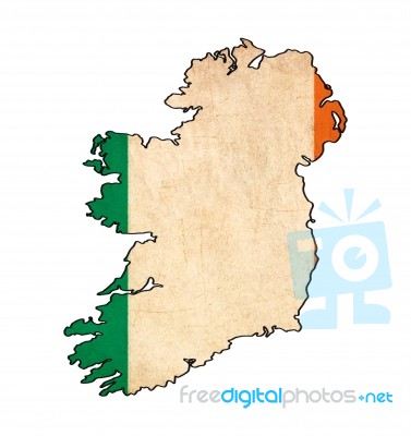 Ireland Map On Ireland Flag Drawing ,grunge And Retro Flag Serie… Stock Image