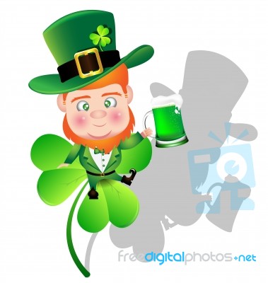 Irish Man Irish Man Hold Beer On Shamrock For St  Patrick Day Ca… Stock Image