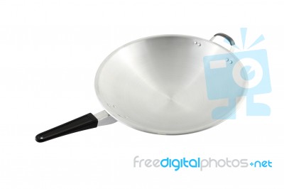 Iron Chrome Asian Pan On White Background Stock Photo