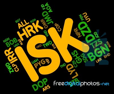 Isk Currency Means Worldwide Trading And Coin Stock Image