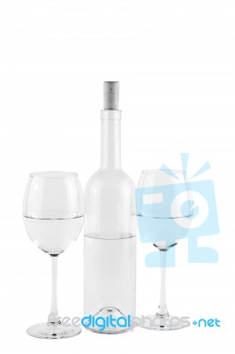 Isolated Bottle And Glasses With Water Stock Photo