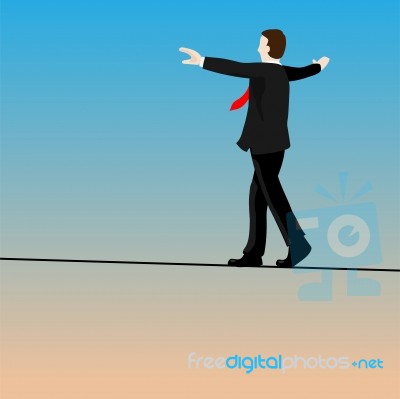 Isolated Businessmen Walking Tightrope- Illustration Stock Image