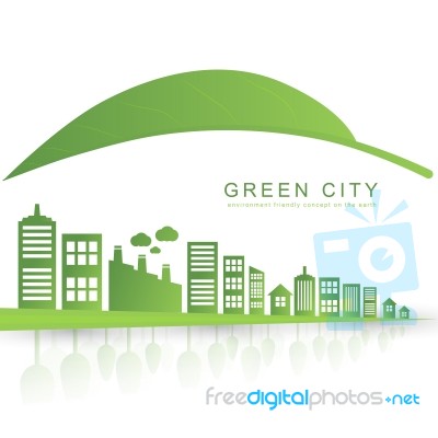 Isolated City Buildings On Green Leaf Design Stock Image