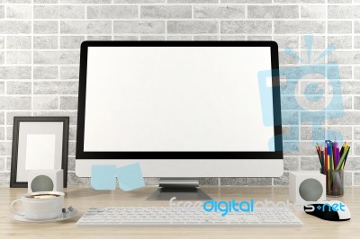 Isolated Computer Display For Mockup In Office Interior Stock Image