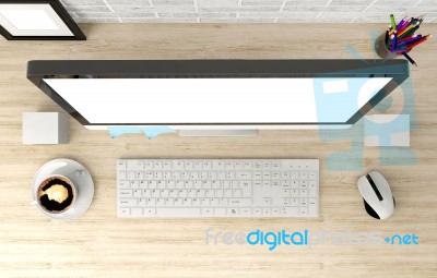 Isolated Computer Display For Mockup In Office Interior Stock Image