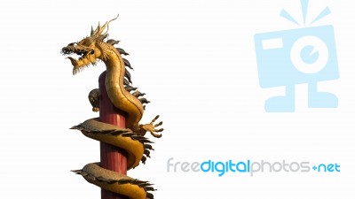 Isolated Golden Dragon Is A Symbol Of Wealth. Wat Thamai ,public… Stock Photo