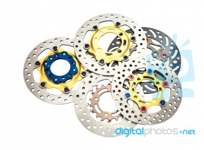 Isolated Group Of New Disc Brake For Motorcycle Stock Photo