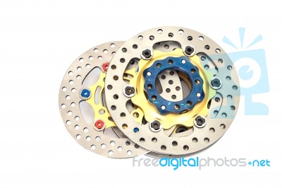 Isolated Group Of New Disc Brake For Motorcycle Stock Photo