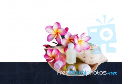 Isolated Mini Set Of Bubble Bath And Shower With Flowers Stock Photo