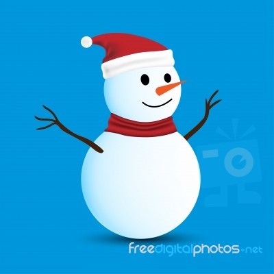 Isolated Snowman On Blue Background Stock Image