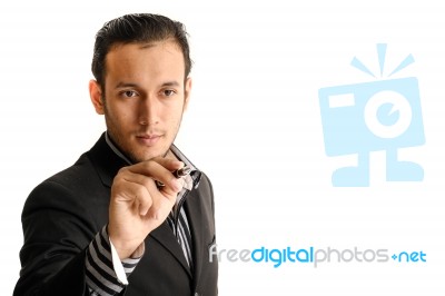 Isolated Young Businessman Start Drawing Concept Stock Photo