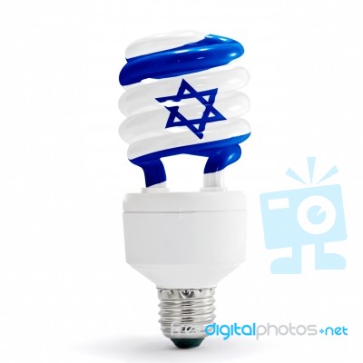 Israel Flag On Energy Saving Lamp Stock Photo