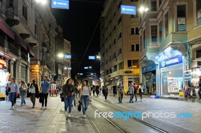 Istanbul, Turkey - May 24 : People Out And About At Night In Istanbul Turkey On May 24, 2018. Unidentified People Stock Photo