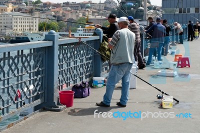 Istanbul, Turkey - May 24 : View Of People Fishing In Istanbul Turkey On May 24, 2018. Unidentified People Stock Photo