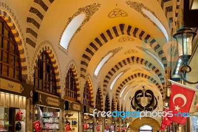 Istanbul, Turkey - May 25 : Ornate Ceiling Of The Spice Bazaar In Istanbul Turkey On May 25, 2018 Stock Photo