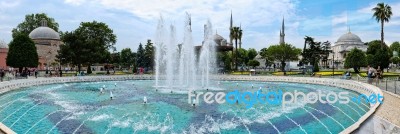 Istanbul, Turkey - May 26 : Fountain Outside Hagia Sophia Museum In Istanbul Turkey On May 26, 2018. Unidentified People Stock Photo