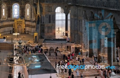 Istanbul, Turkey - May 26 : Interior View Of The Hagia Sophia Museum In Istanbul Turkey On May 26, 2018. Unidentified People Stock Photo