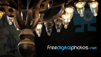 Istanbul, Turkey - May 26 : Lights In The Hagia Sophia Museum In Istanbul Turkey On May 26, 2018 Stock Photo