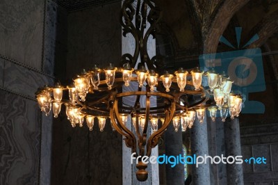 Istanbul, Turkey - May 26 : Unusual Light Fitting In The Hagia Sophia Museum In Istanbul Turkey On May 26, 2018 Stock Photo