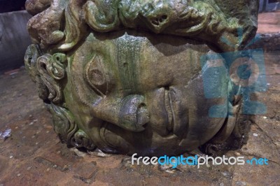 Istanbul, Turkey - May 28 : Medusa;s Head In The Cistern In Istanbul Turkey On May 28, 2018 Stock Photo